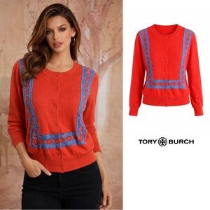 NEW Tory Burch Scarlet Poppy red cardigan